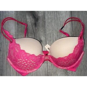 Victoria's Secret Very Sexy Push-Up Bra 34D Padded‎ Adjustable Lace Trim Magenta